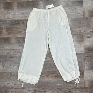 New CMC White 100% Cotton White Wide-Leg Lagenlook Pants Elastic Waist Size M